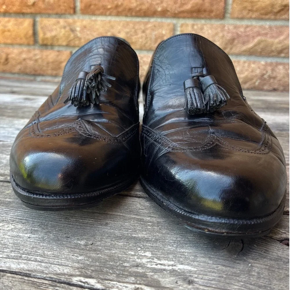 Vintage Florsheim Black Leather Kiltie Tassel Loafers Men's 7.5 E Wide 20108
